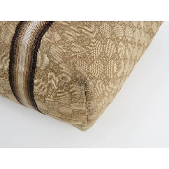 Auth GUCCI Brown GG Canvas and Gold Leather Sherry Line Tote Bag Purse #56244​ - Picture 4 of 14